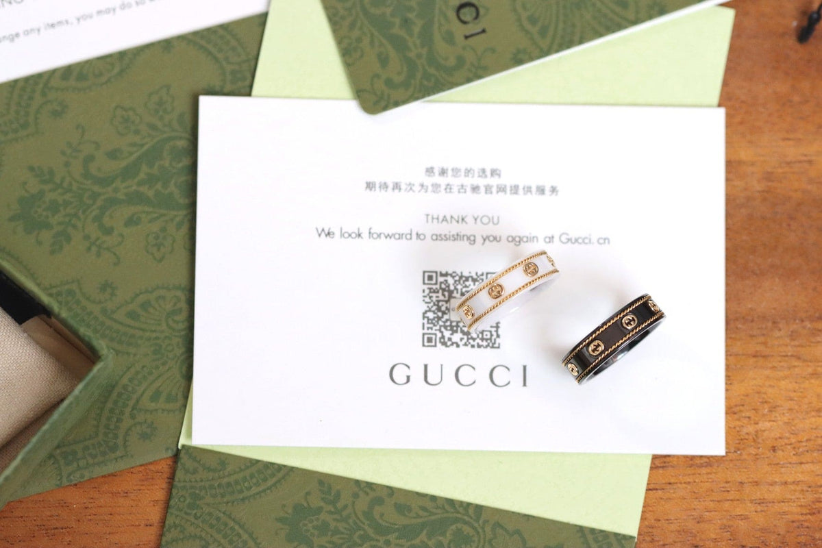 Gucci Double G Interlocking G Icon Black Corundum Ring - 18K Yellow Gold