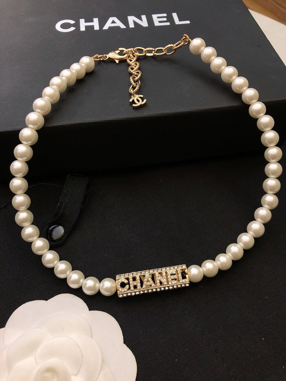 Chanel Script Pearls Chain Necklace